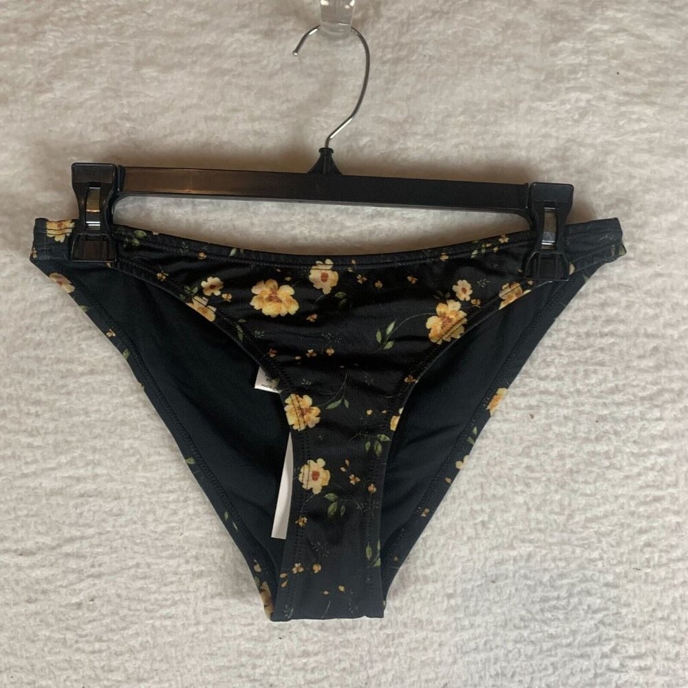 Aqua & Kristopher Brock Cheeky Bikini Bottom Women's S Black Yellow Floral S9803